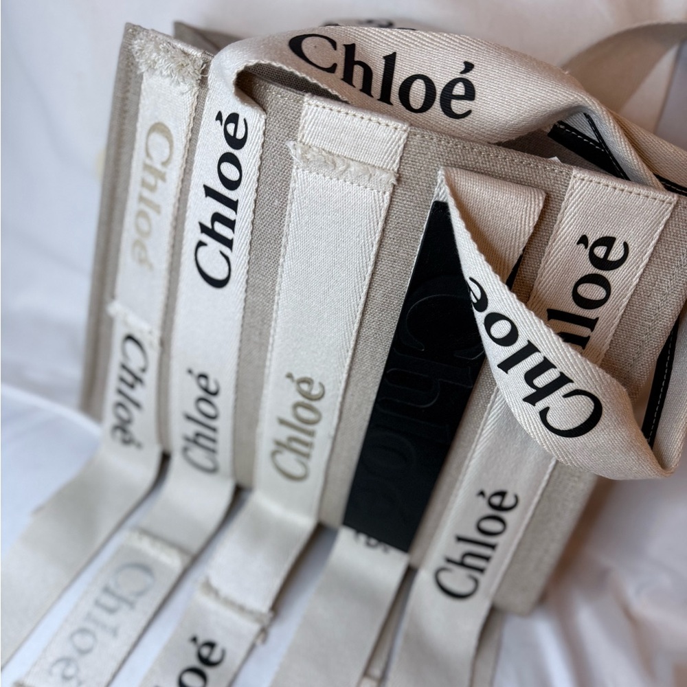 NWT & Dust Bag Chloe Sand Linen Woody Med Logo Tote